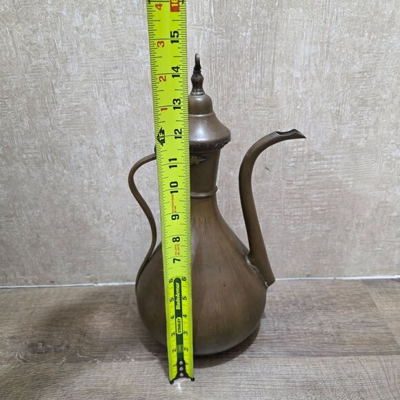 Vintage Brass Arabic Coffee Pot Dallah – Handmade Middle Eastern Teapot – 13" Ta - Picture 8 of 11